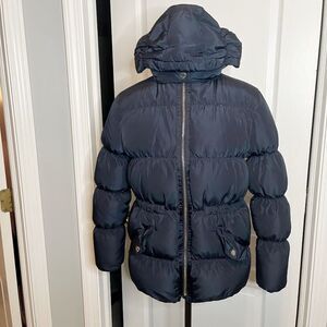 Massimo Dutti Made in Italy Duck Down Sports Hooded Zip Pocket Puffer Coat